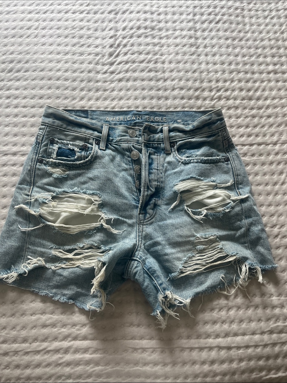 American Eagle Outfitters Distressed Light Blue Denim Cutoff Shorts
